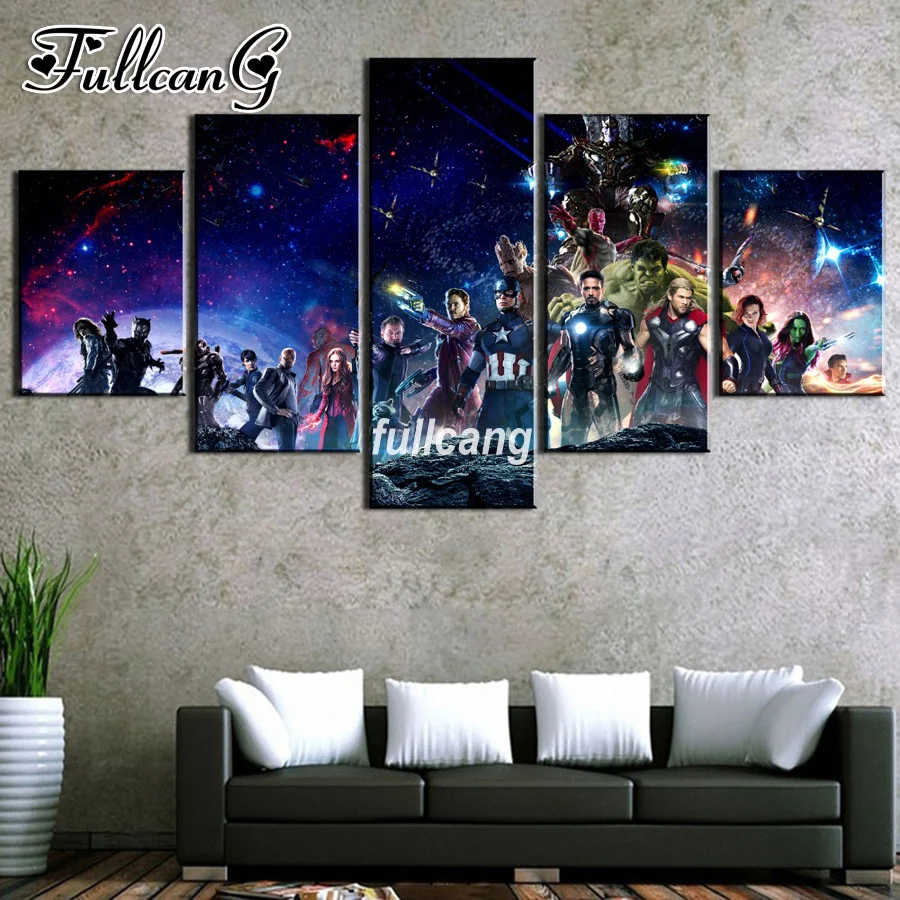 

FULLCANG 5PCS Diy Full Square Diamond Embroidery Avengers Infinity War Movie Diamond Painting Cross Stitch Mosaic Kits G209