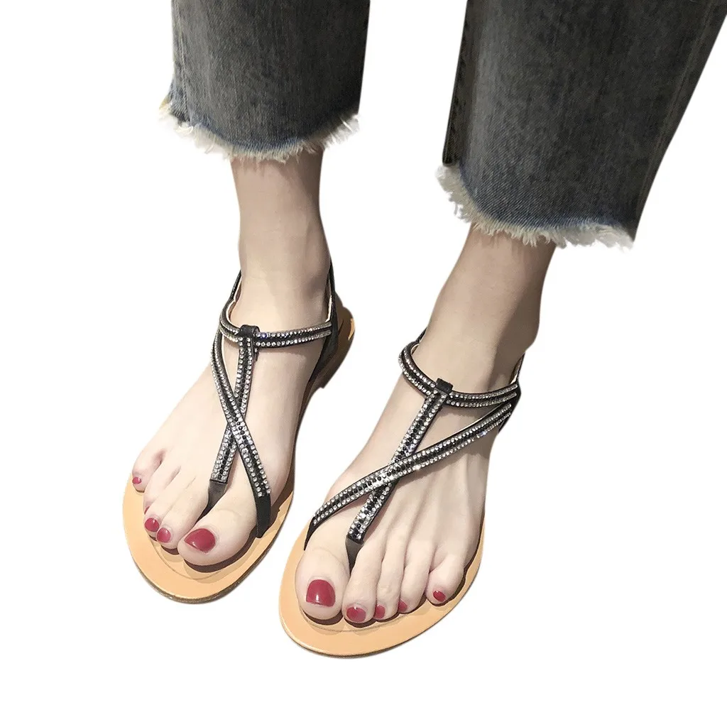 

SAGACE Ladies Flat with Outside Rubber Women's Summer Rhinestone Strap Flat Shoes Personalized Fashion Shoes flat shoes