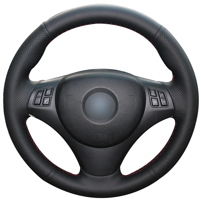Черный чехол из натуральной кожи для BMW E90 320i 325i 330i 335i E87 120i 130i 120d|car steering wheel cover|steering