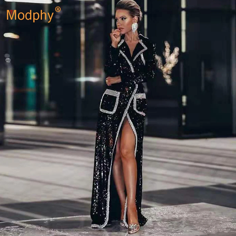 Новинка 2019 женская модная куртка пикантное черное двубортное длинное пальто с