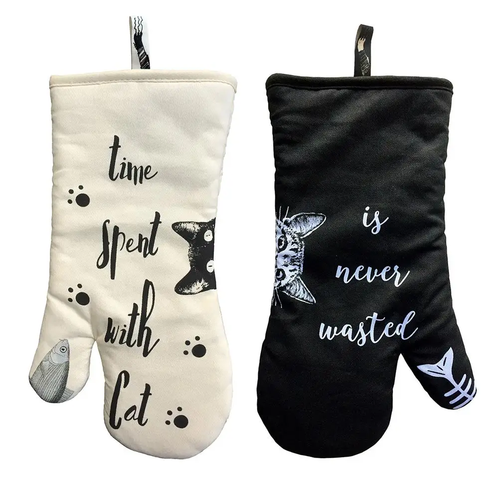 

Lovely Cat Kitchen Non-slip Baking 100% Cotton High Temperature Anti-scalding Gloves Thick Microwave Oven Anti-high Temperature