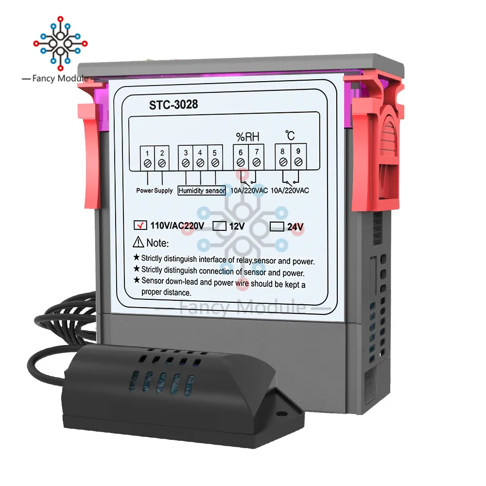 Двойной цифровой регулятор температуры 12V 24V 110 V-220 V STC-3028 10A термостат контроль влажности термометр контроллер гигрометра - Цвет: 110V-220V