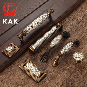 KAK Antique Bronze Ceramic Cabinet Handles Vintage Drawer Knobs Wardrobe Door Handles European Furniture Handle Hardware ned diameter 24mm 28mm cabinet handle stainless steel circle round handles drawer furniture wardrobe knobs pull handle hardware
