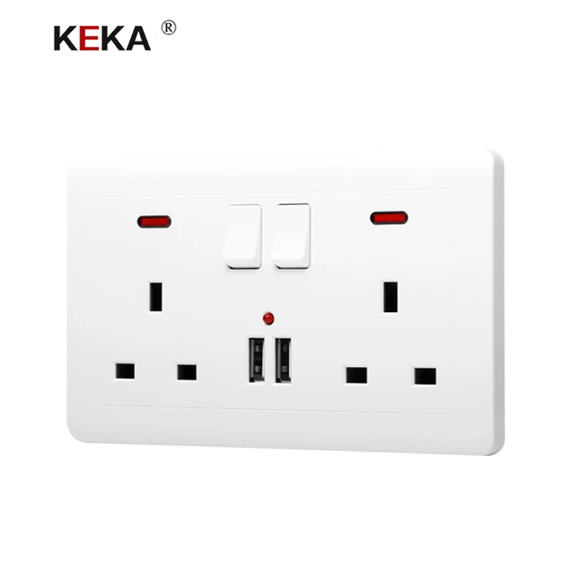 

KEKA Wall Socket UK Standard Power Outlet Double British 146 Socket with Dual USB Smart Induction Charge Port For Mobile 5V 2.1A