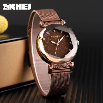 

SKMEI Fashion Casual Women Watches Quartz Watch Women Stainless Steel Strap 3Bar Waterproof Quartz Watches Wrist Reloj Mujer