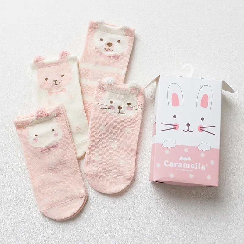 high quality women socks gift box 4 pair cute cat printed color cotton animals women fashion short lady ankle socks