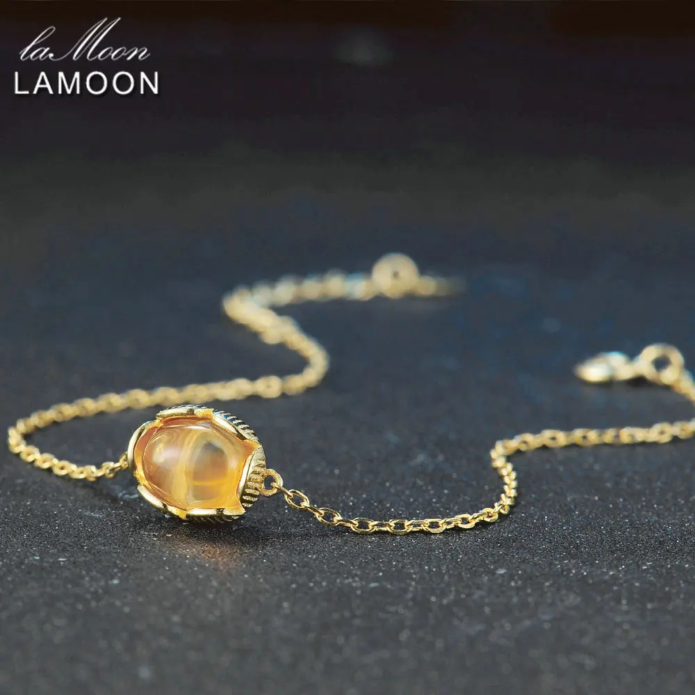 Lamon цитрин драгоценный камень браслет для женщин 925 пробы серебро 14 К позолоченный дизайнерский браслет хорошее ювелирное изделие LMHI046