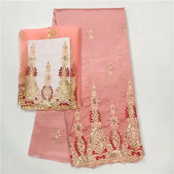 

Elegant party sets African raw silk george lace fabric (5yards/pc) matching French net lace cloth (2yards/pc) LWGN5