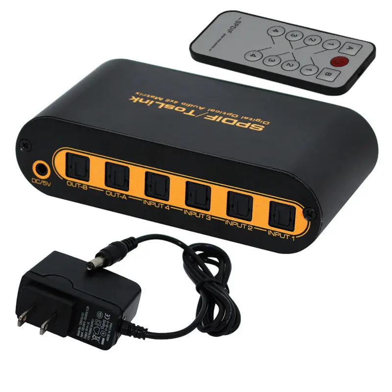3 PCS NEW High Quality Portable SPDIF / Toslink Digital Optical Audio 4 Inputs / 2 Outputs 4 * 2 True Fiber Matrix with Remote