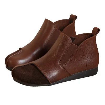 

Autumn new literary female female soft bottom female boots first layer leather short tube flat boots