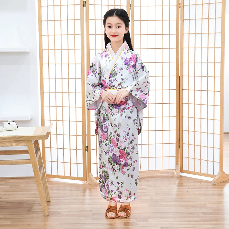 Детская Новинка косплей платье с цветочным узором Японская девочка с принтом кимоно платье Дети Винтаж юката детские танцевальные костюмы