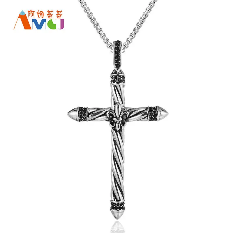 Unique Design Wire Cross Pendant Necklace For Men Women Titanium Steel