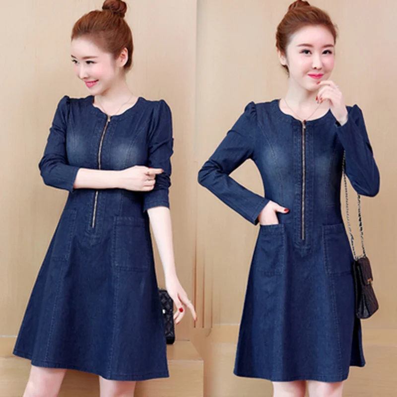 Korean Denim dress for women 2019 Spring Casual Jeans Dress Long sleeve Sexy Denim Mini Dress Plus size 5XL Female Office Dress
