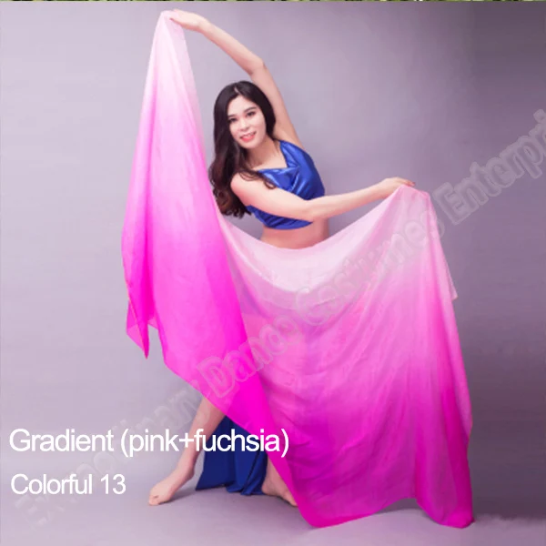 Women 100% Silk Veils Belly Dance Stage Performance 200cm 250cm 270cm Kids Adults Rainbow Light Silk Veils Customized 17 Color Colorful 13
