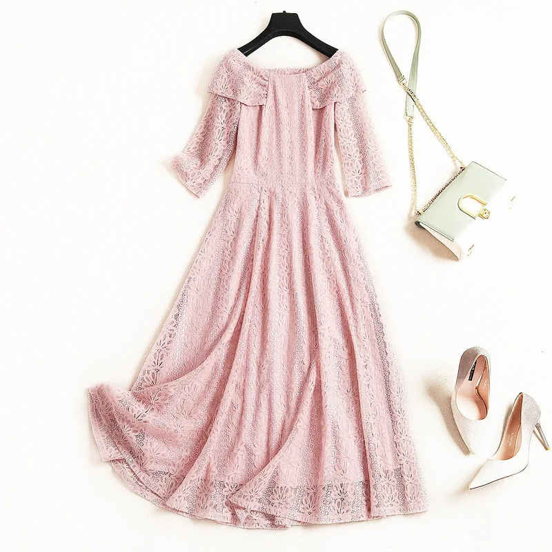 Shuchan Sweet Off The Shoulder Dress Slash Neck Bow Pink Blue Summer Vestidos Designer Women Dresses 2019 High Quality 10660 Shuchan Sweet Off The Shoulder Dress Slash Neck Bow Pink Blue Summer Vestidos Designer Women Dresses 2019 High Quality 10660