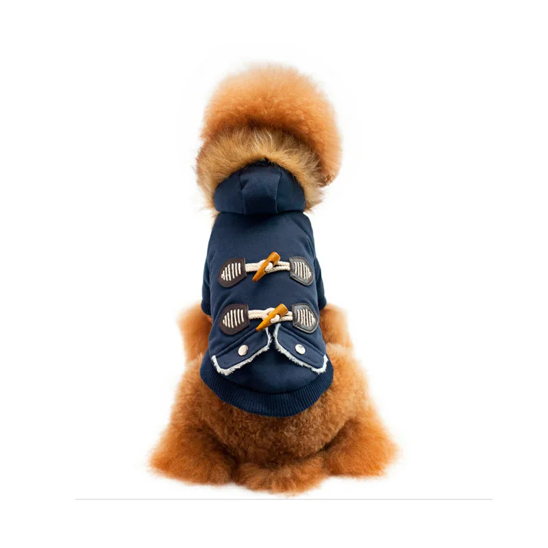 Теплая одежда для собак, зимняя хлопковая стеганая Одежда для собак, пуговицы-рог для пальто, меховой костюм с капюшоном для маленьких собак, чихуахуа, йоркширского терьера
