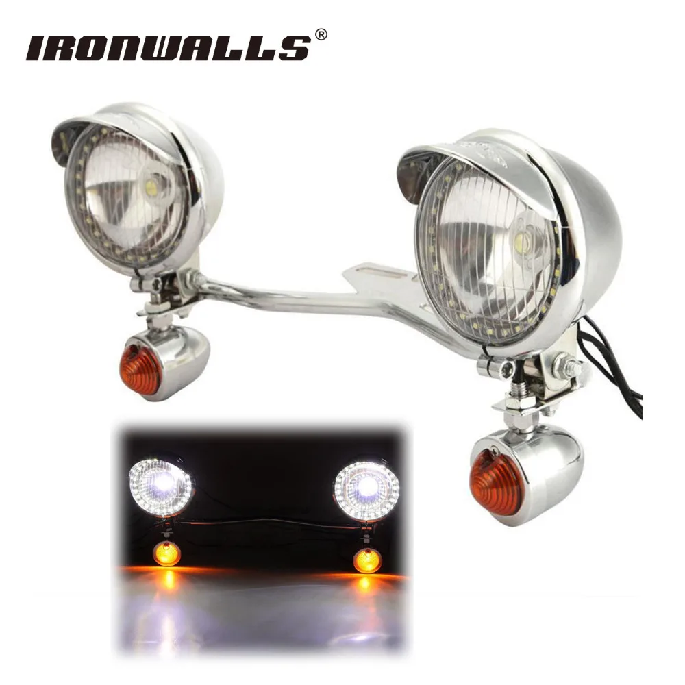 Ironwalls Chrome Motorcycle LED Headlight Kit Passing Turn Signal Light
