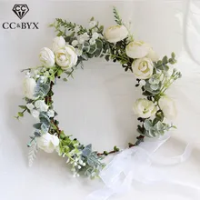 CC Garland Wreath Crown Hairbands Handmade Wedding Hair Accessories For Women Bridal Bridesmaids Girls Seaside Rose mq046