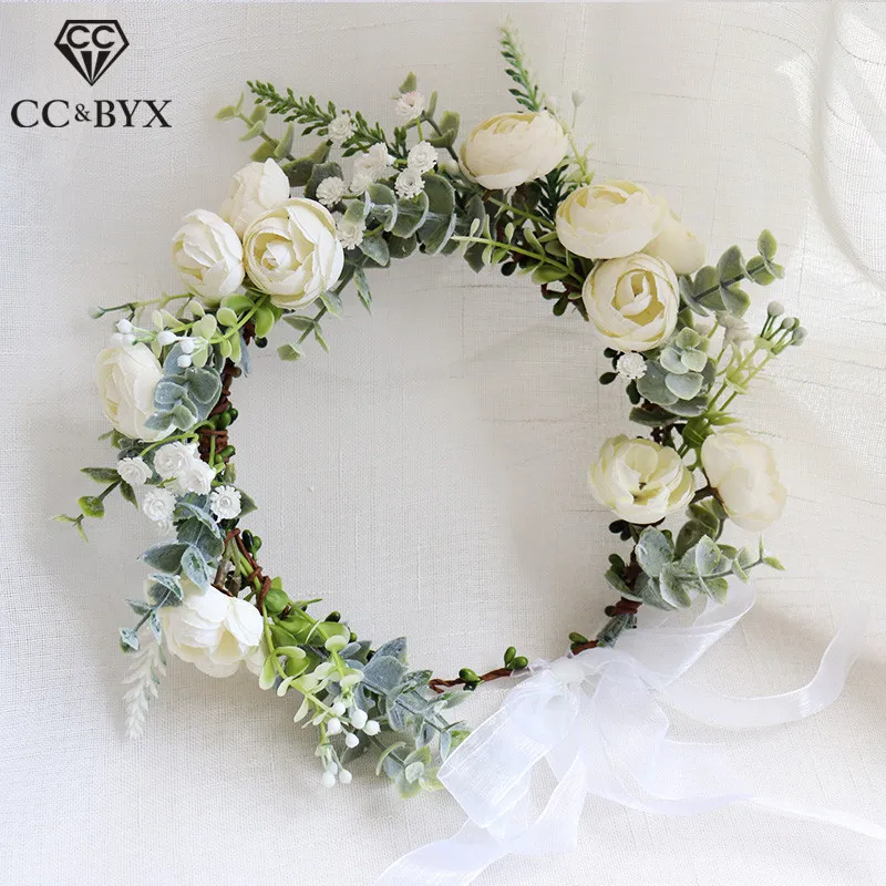 

CC Garland Wreath Crown Hairbands 100% Handmade Wedding Hair Accessories For Women Bridal Bridesmaids Girls Seaside Rose mq046