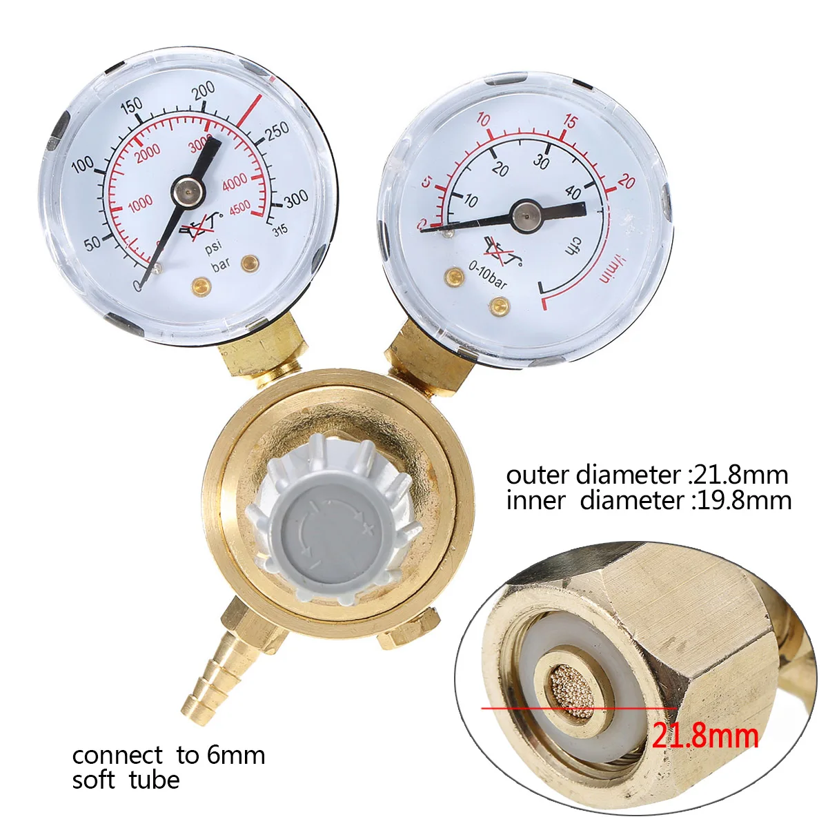Copper Pressure Adjustment Reducer Argon CO2 Gauge Mig Regulator Flow Meter Control Valve Dual Gauge Welding Regulator