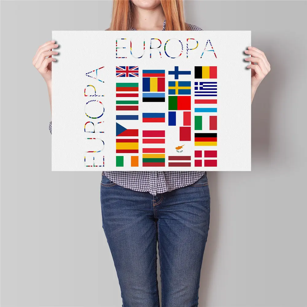 Карта мира, Европейский Флаг, знак страны, плакат, художественная живопись, винтажная крафт-бумага, плакаты, наклейка на стену, декор для гостиной, 42x30 см - Цвет: europe