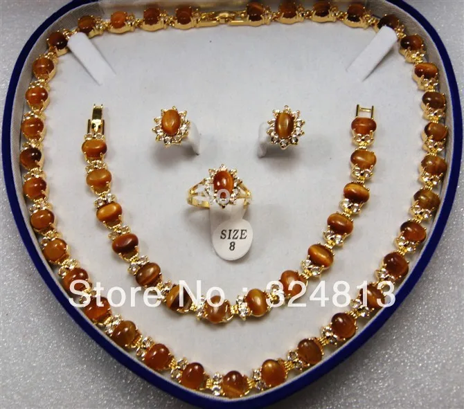 

Free Shipping Tiger Eye Stone necklace bracelet earring ring set