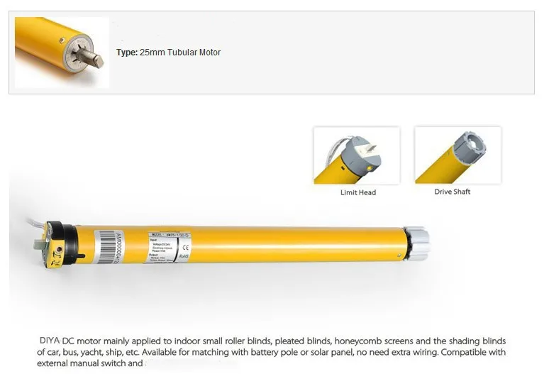 

DC 24V Tubular blinds motor Top brand electrical shutter Window curtain RoHS approved