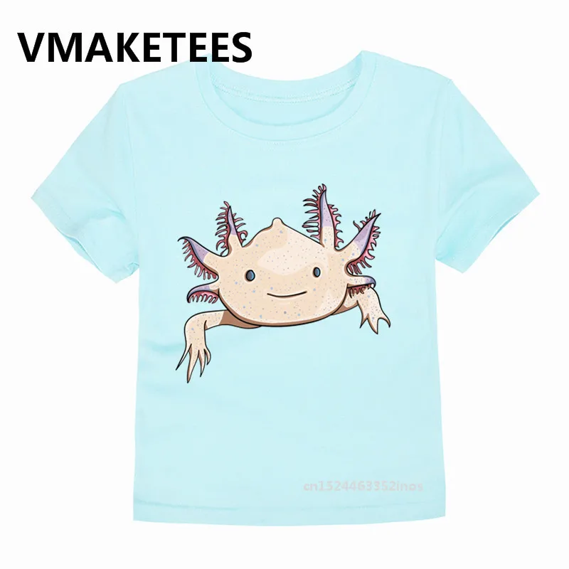 Модные милые розовые детские футболки с принтом Axolotl летние топы с короткими рукавами для мальчиков и девочек, детская мягкая футболка HKP2315A