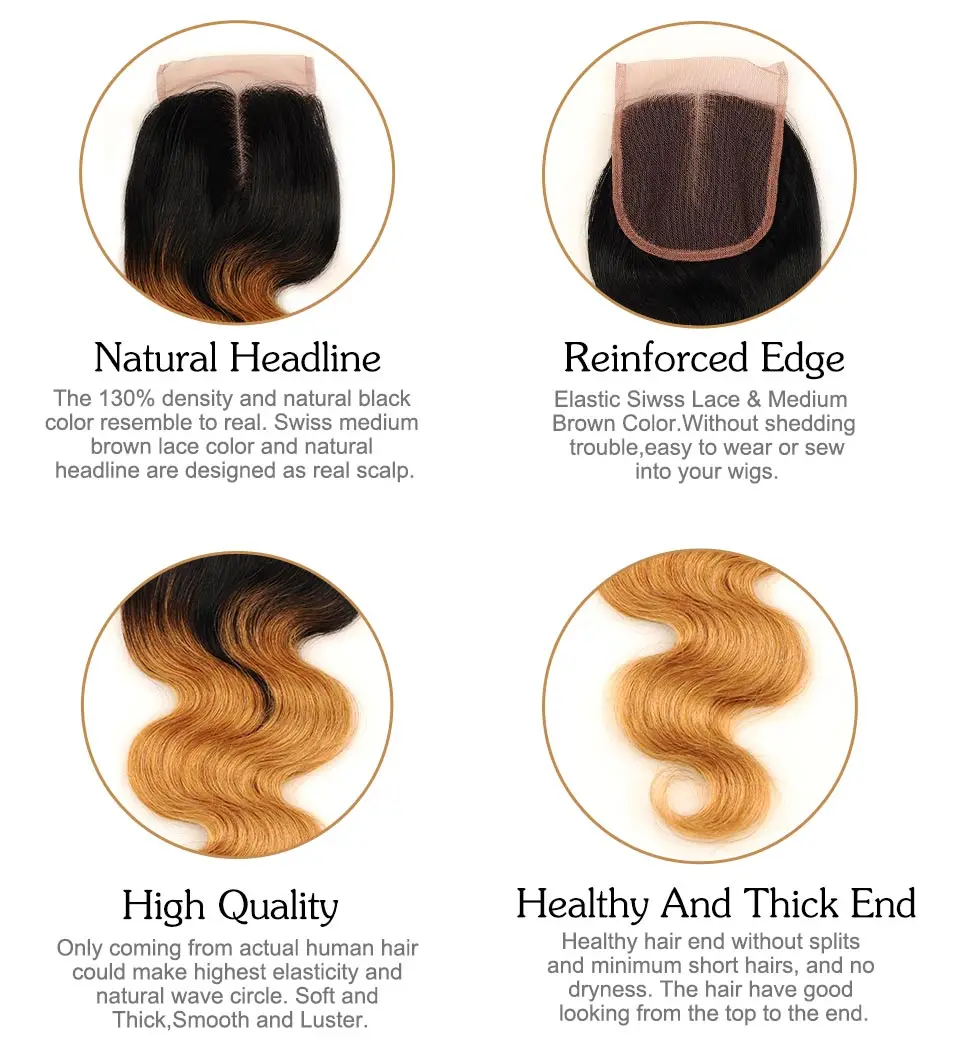 Pinshair Pre-Colored Brazilian Hair Weave Bundles With Closure Ombre T1B 27 Body Wave 3 Bundles With Closure Human Hair Non Remy (20)