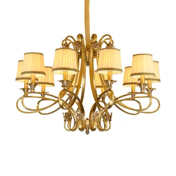

Modern Full Bronze Copper Chandelier Lighting 10 arm dining room Bedroom Kitchen Livingroom Hall Fabric Lampshade Home Lighting