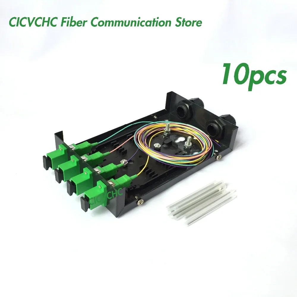 

10pcs FTTH Terminal Box with 4 SC/APC Pigtail and two Cable Gland for 3.5 to 8.5mm cable / Fiber Optic Distribution Box