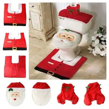 

New Bathroom Christmas Toilet Seat Cover Christmas Decorations For Home Santa Snowman Eco-Friendly Foot Pad Water Tank Cover