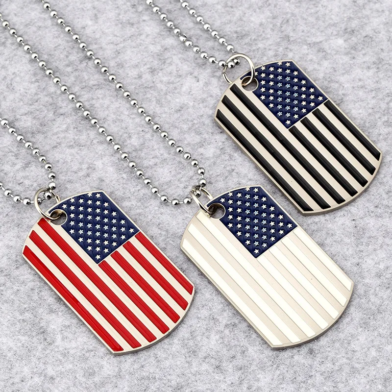 European New US Flag Army Necklace HIPHOP Men 's Necklace Enamel