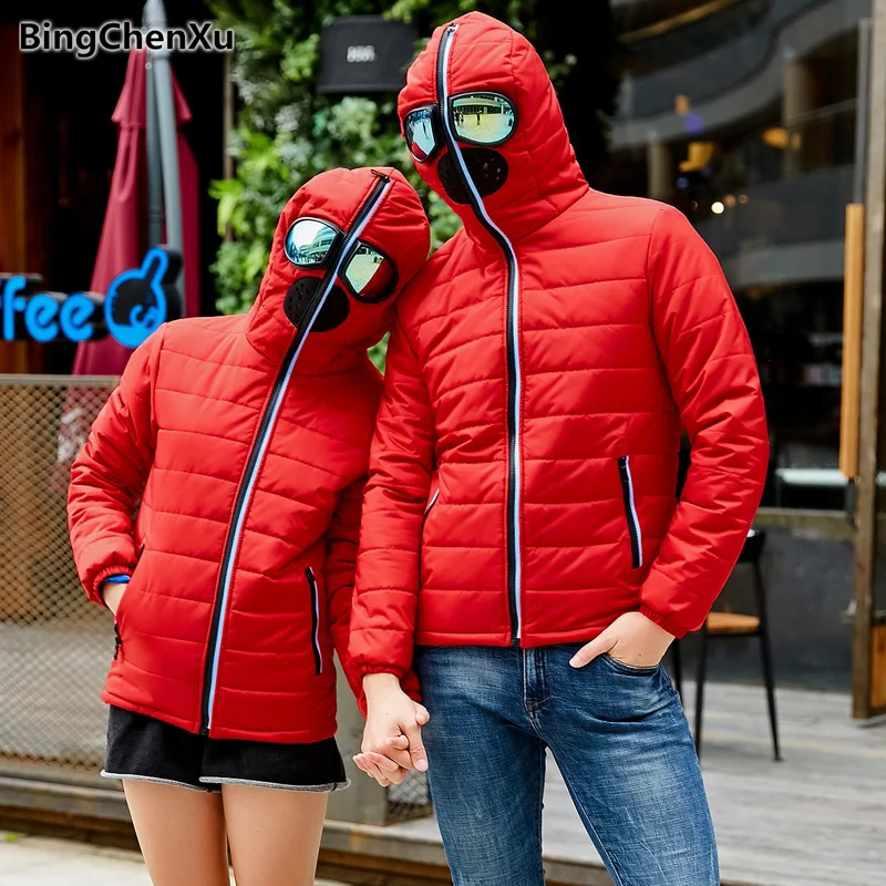 

Men Hooded Jackets With Windbreaker Glasses Padded Parkas for Men Winter Thick Warm Solid Color Men's Overcoat Outerwear 1404