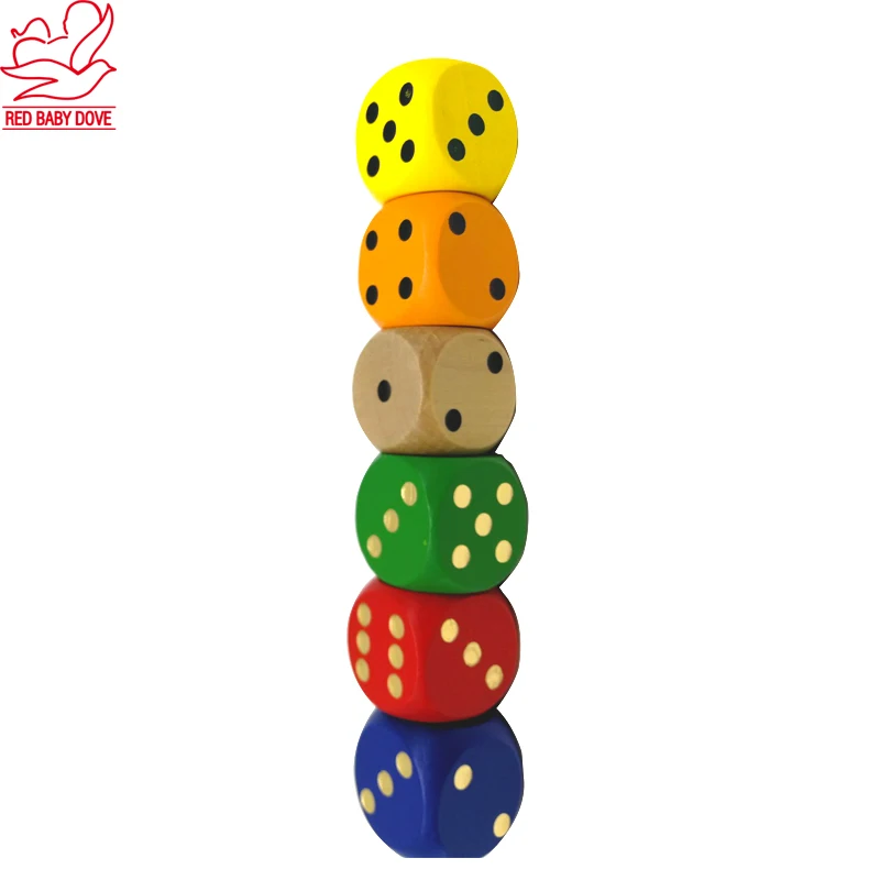 6pcs Wooden Dice Solid Wood color Rounded Corner Drinking Dice Children