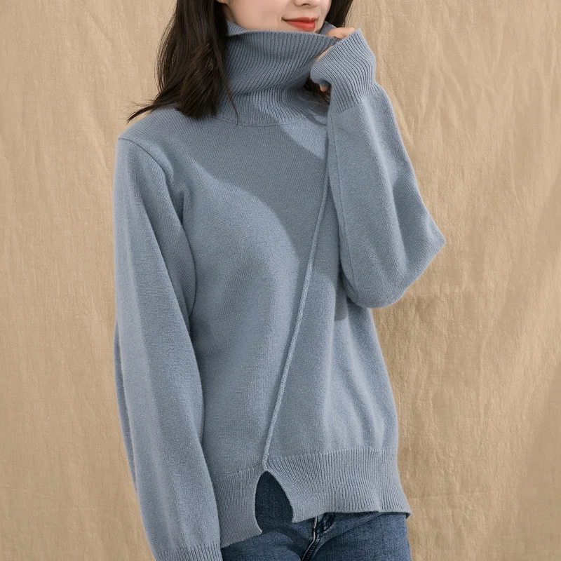 

New Autumn and Winter Cashmere Sweater Women High-Collar Thickened Pullover Loose Sweater Large Size Knitted Wool Shirt
