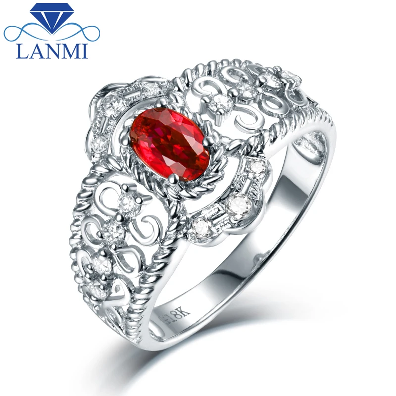 

Luxury Design 14K White Gold Red Ruby Ring Natural Diamond for Women Anniversary Fine Jewelry Gift