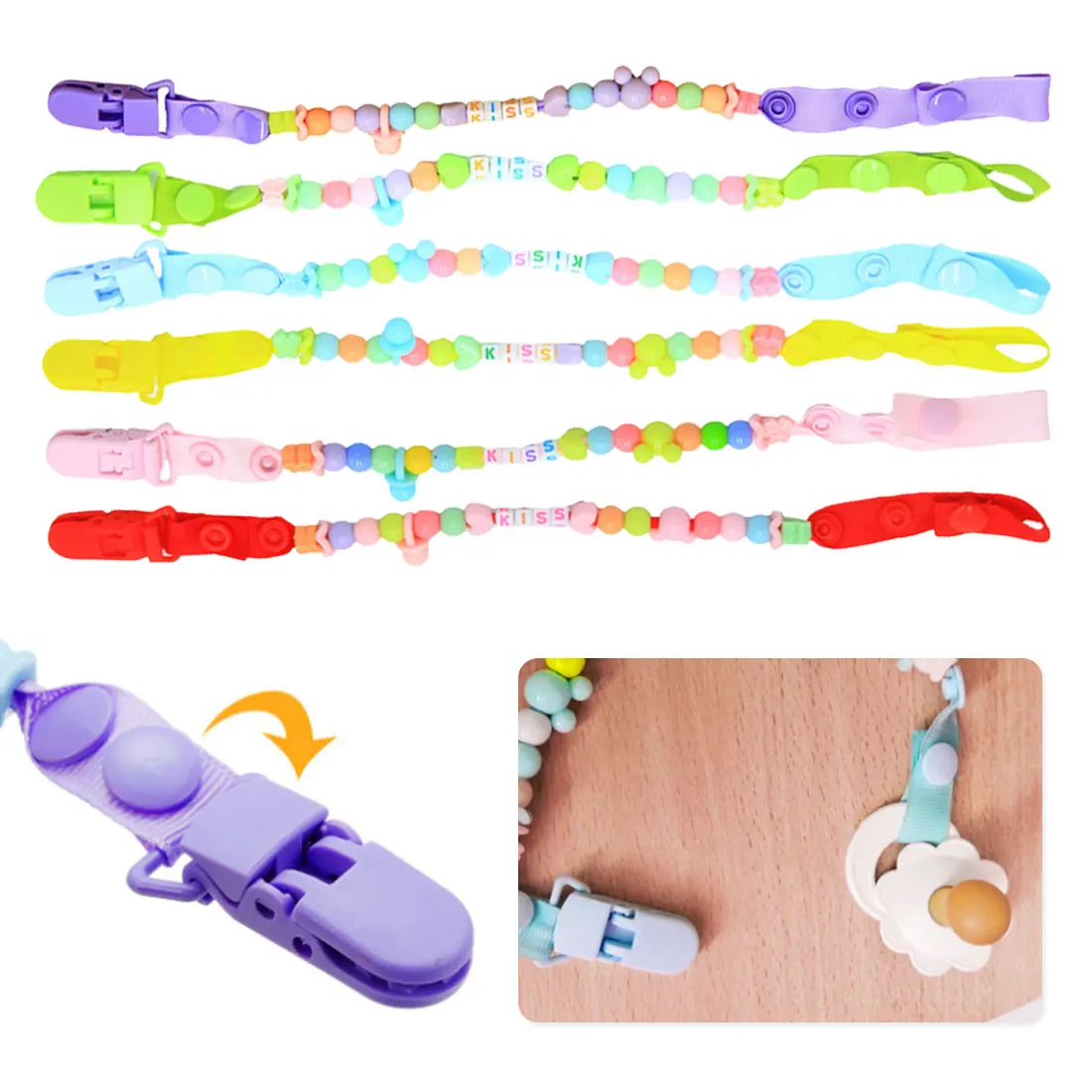 

Colorful Cute Letters Baby Beads Pacifier Shatter-Resistant Chain Newborn Good Gift Durable Universal Pacifier Nipple Chain