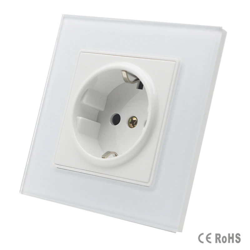 New Arrived High Quality EU Standard Power Socket, White Crystal Glass Panel, AC 110~250V 16A Wall Power Socket, GB-C7C1EU