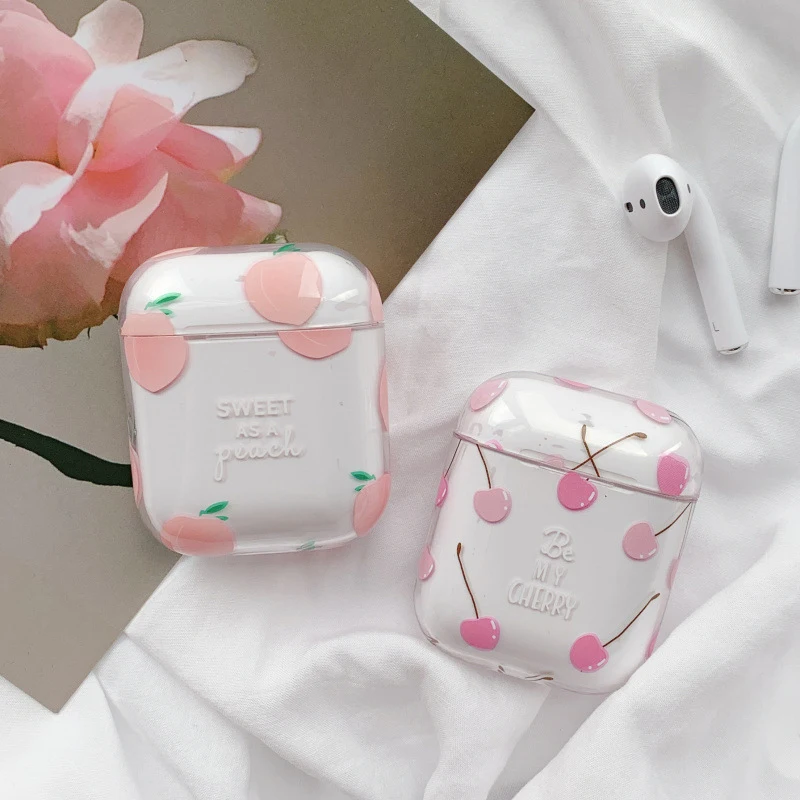 

Pink Honey Hard PC Crystal Cover Bag for APPLE Airpods Case Transparent Cherry Bluetooth Earphone Case Headphone Box Sweat Gifts