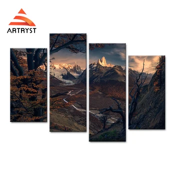 

4 panel modular art wall mountain, river, tree scenery canvas painting HD printed on the canvas modern home cuadros decorated