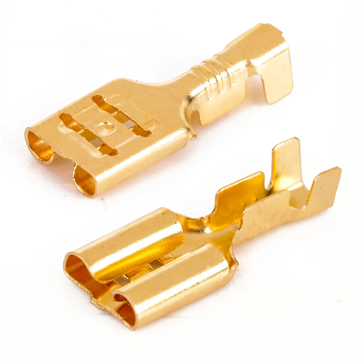 100pcs 6.3mm Brass Crimp Terminal Female Spade Connectors with Insulating Sleeve 22-16AWG