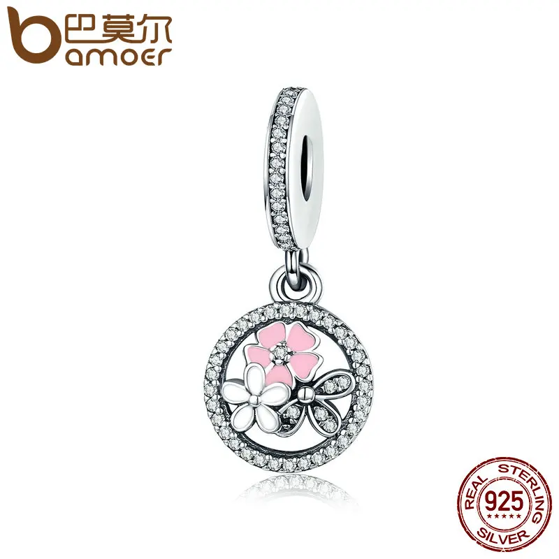 

BAMOER 925 Sterling Silver Poetic Blooms, Mixed Enamels & Clear CZ Charms fit Bracelets & Bangles DIY Fine Jewelry Gift SCC139