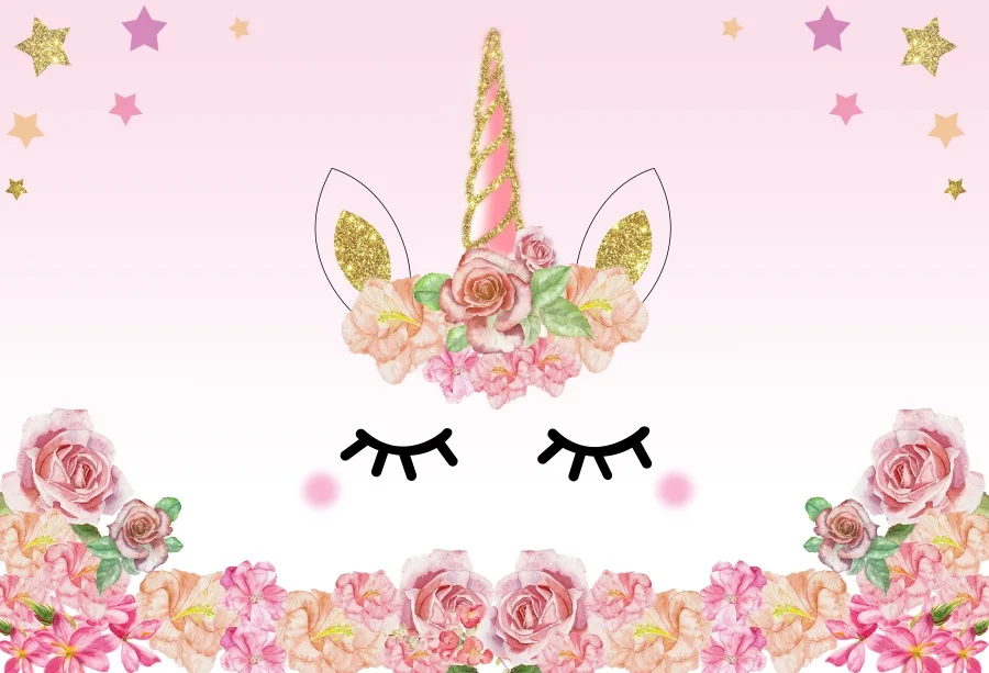 Laeacco Sweet Unicorn Party Happy Baby Birthday Gold Star Flower Child Photography Background Photography Backdrops Photo Stuido