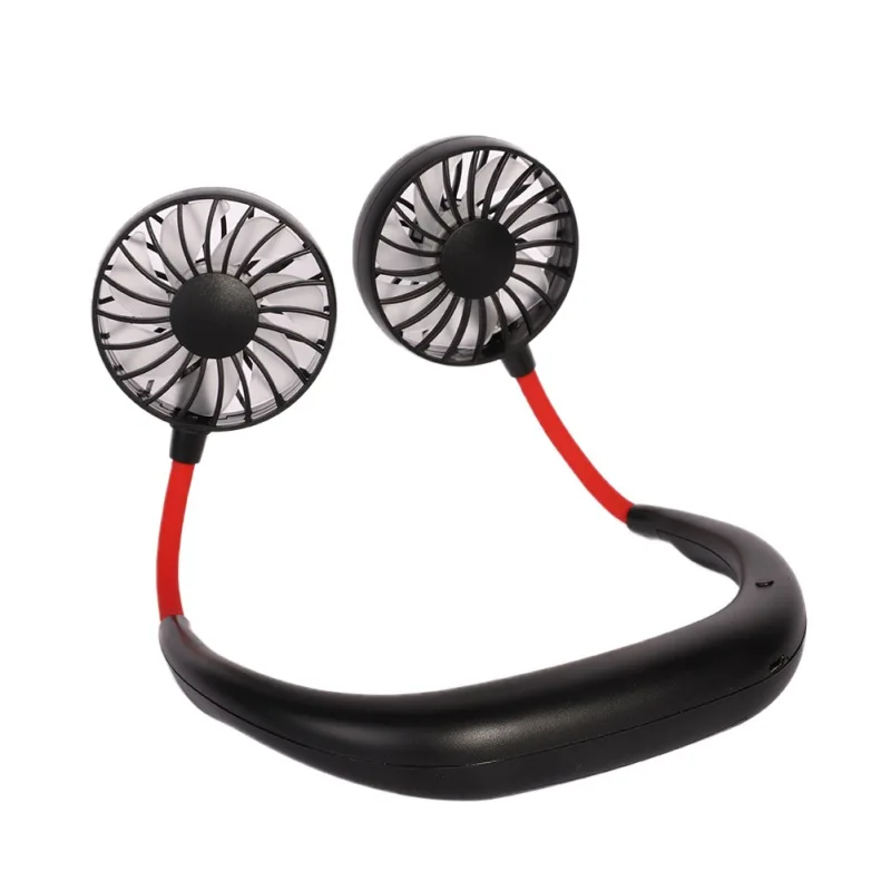 

Rechargeable Wearable Neckband Fan Portable Hand Free Mini Neck Double USB Fans 3 Speed Adjustable for Home Office Tra