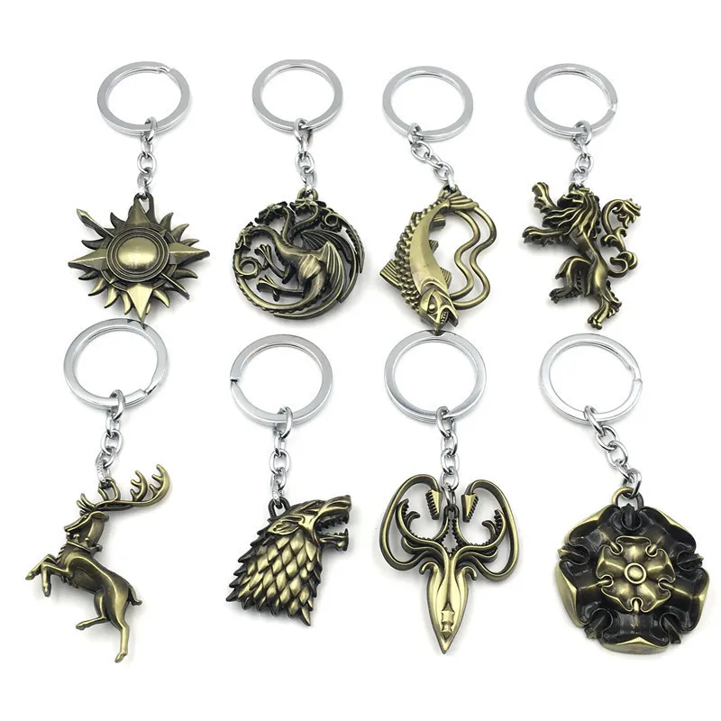 Retro Keychain Stark Wolf Badge Pendant Key Chains A Song Of Ice And Fire Keyring llaveros Souvenirs movie Gift