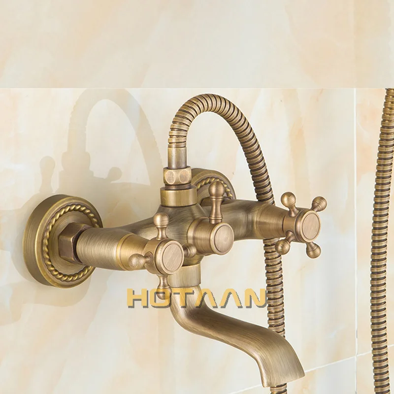 US $53.99  Bathroom Bath Wall Mounted Hand Held Antique Brass Shower Head Kit Shower Faucet Sets Yt5338A