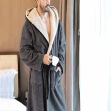 Мужские Зимние коралловые бархатные халаты с капюшоном, мужские теплые длинные халаты, удобные серые банные халаты Vs T