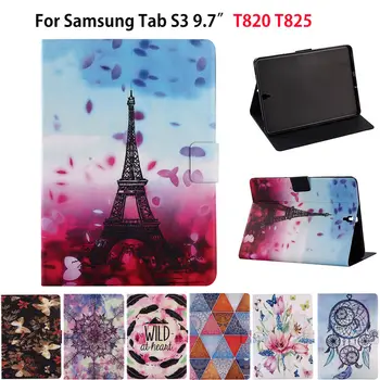 

Fashion Eiffel Tower flower Case For Samsung Galaxy Tab S3 9.7 T820 T825 SM-T820 Case Cover Funda Tablet TPU Leather Flip Shell