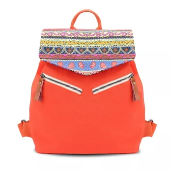 

Vintage women Canvas Printing Backpack ethnic on a roll colorful Rucksack elegant zipper Bagpack for Female school bag work bag